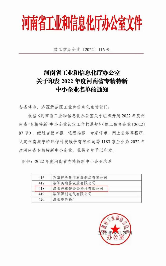 晟雅公司喜獲“省級專精特新中小企業(yè)”榮譽